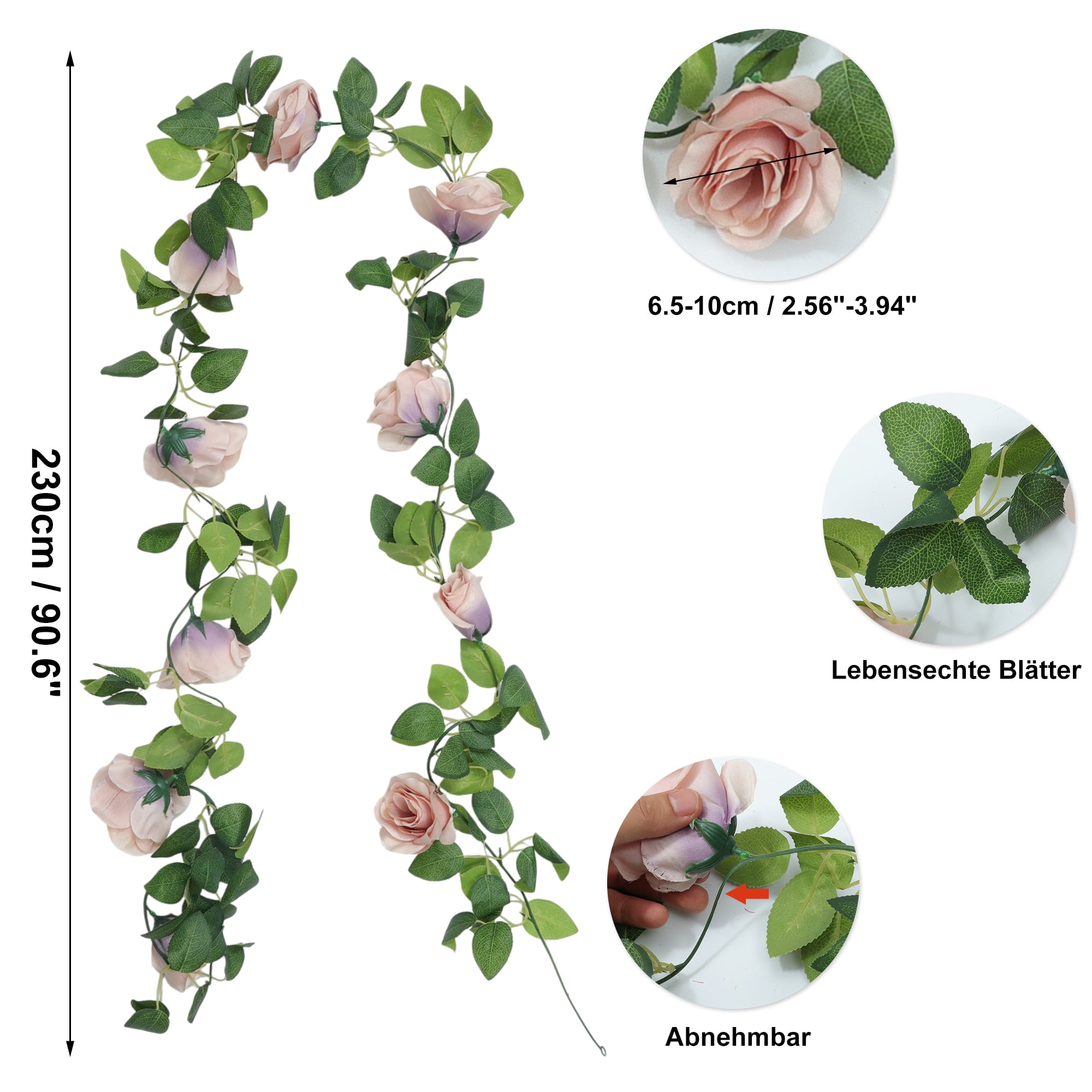 Unique Bargains 2pcs Artificial Flowers Hanging Vine 90.55" Rose Vine Garland Brown
