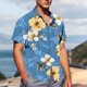 thumbnail image 4 of Blusa y camisa de manga corta con cuello vuelto para hombre, blusa informal de moda con cuello vuelto, blusa estampada de manga corta con botones, blusa de poliéster para hombre, 4 of 6