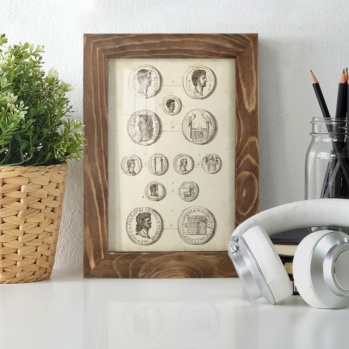 Antique Roman Coins I -Framed Print w/glass-Walnut