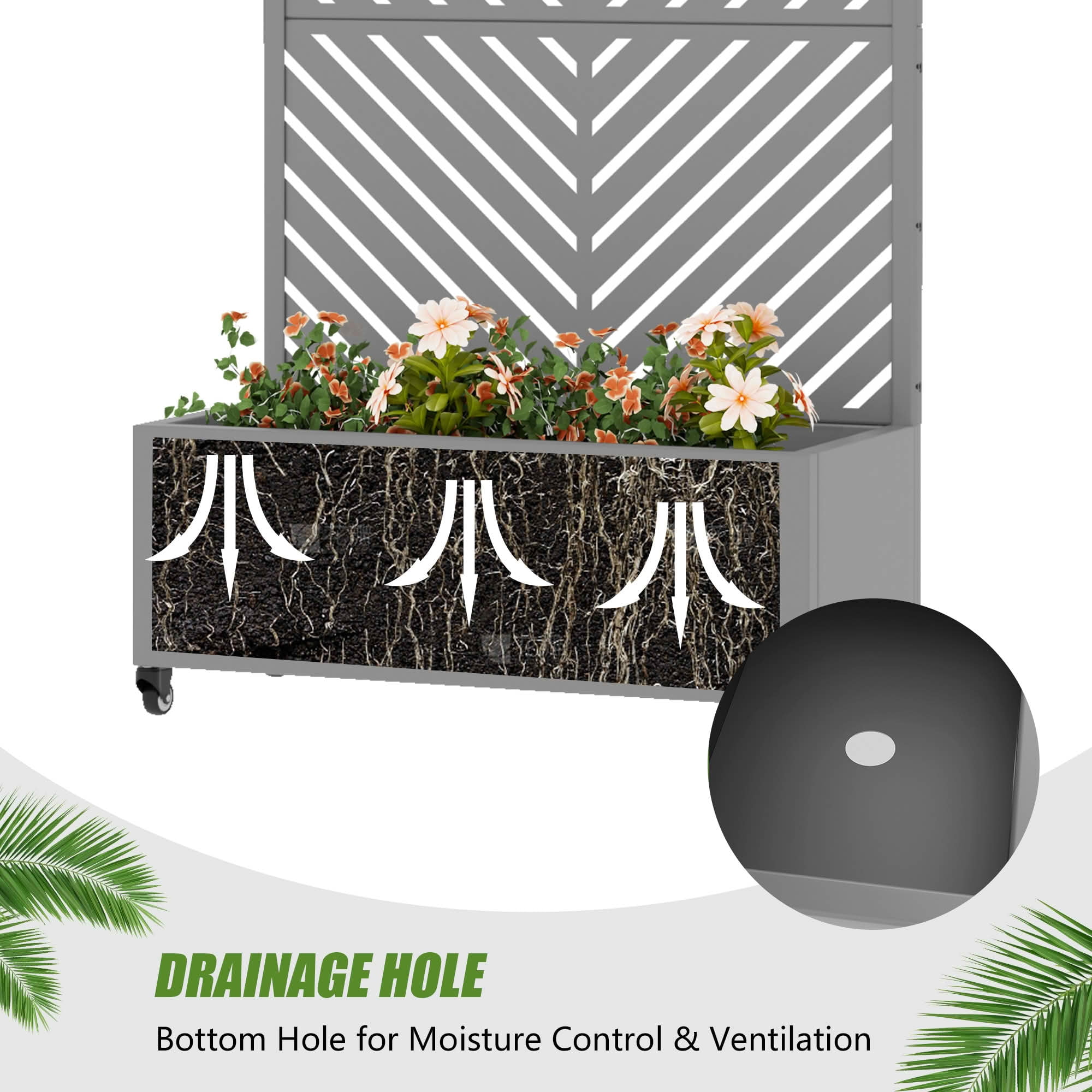 MAYEERTY 72X35" Metal Outdoor Gray Privacy Screen with Planter Box for Backyard & Garden, 3 Piece Set