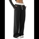 thumbnail image 1 of Pantalones Deportivos Anchos con Cintura de Contraste de Color y Hebilla de Cordón para Mujer. Negro M, 1 of 8
