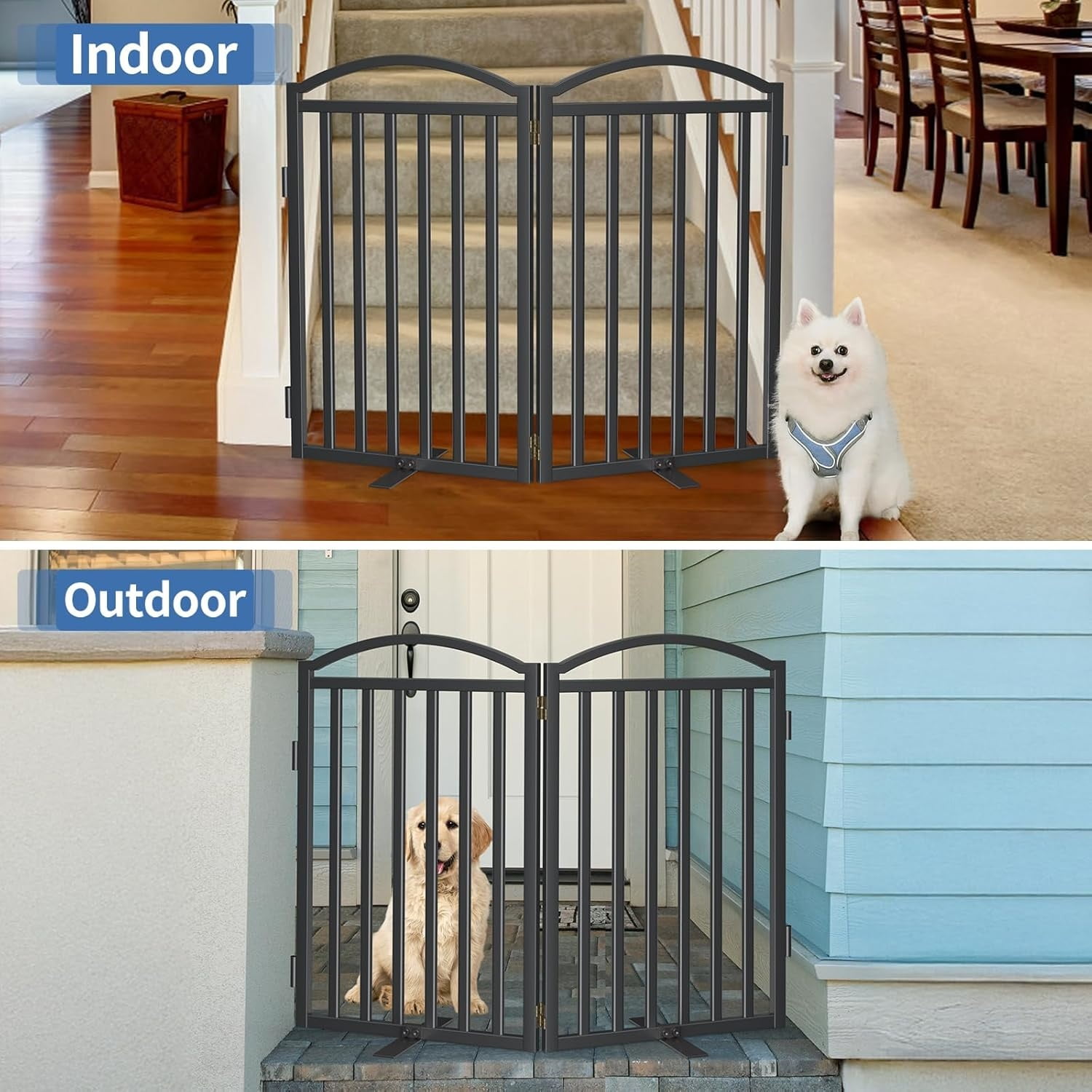 Metal Freestanding Dog Gate, 32'' Height Outdoor Indoor Dog Fences, Extra Wide Foldable Puppy Gate for Stairs (Black, 【2 Panels】 40''W × 32''H)