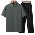 thumbnail image 2 of FRSASU Men's 2 Piece Outfit Casual Short Sleeve Button Down Shirt Beach Summer Loose Pant Sets Dark Gray, 2 of 3