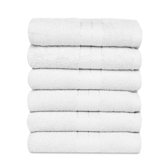 Casa Lino 6Pc Hand Towels for Gym & Spa (24" x 16") 100% Cotton, Ultra Soft & Absorbent (White)