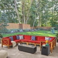 thumbnail image 2 of GDF Studio Keith Outdoor Acacia Wood 8 Seater Sectional Sofa Set with Fire Pit, Red, 2 of 14