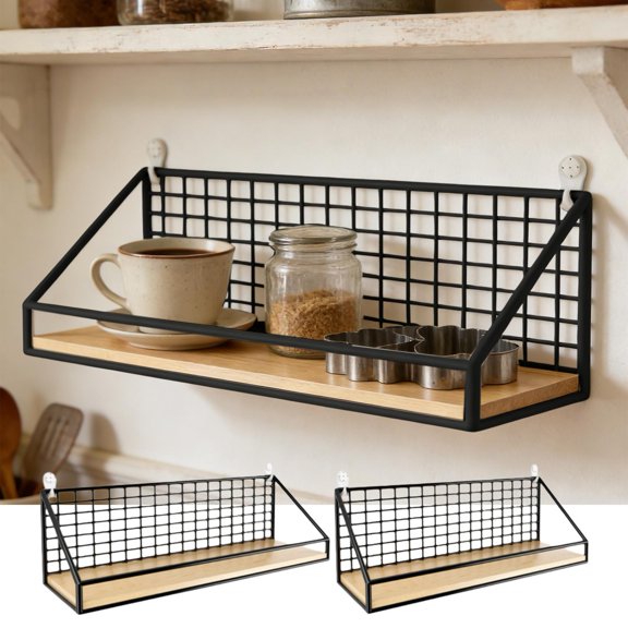 No Drill Wall Mounted Storage Shelves, Hanging Basket Organizer, for Bedroom, Dorm Room, Headboard, Wall Partition Shelf, Space Saving Wall Decor for Home Kitchen, Sundries Storage Display, S, Black