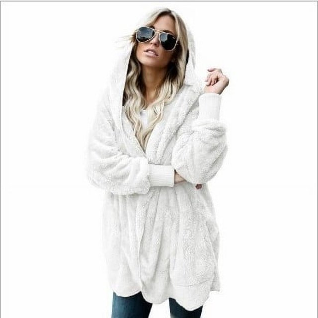 Double Fleece Cardigan Jacket Women Solid Color Long Sleeve Plush Warm