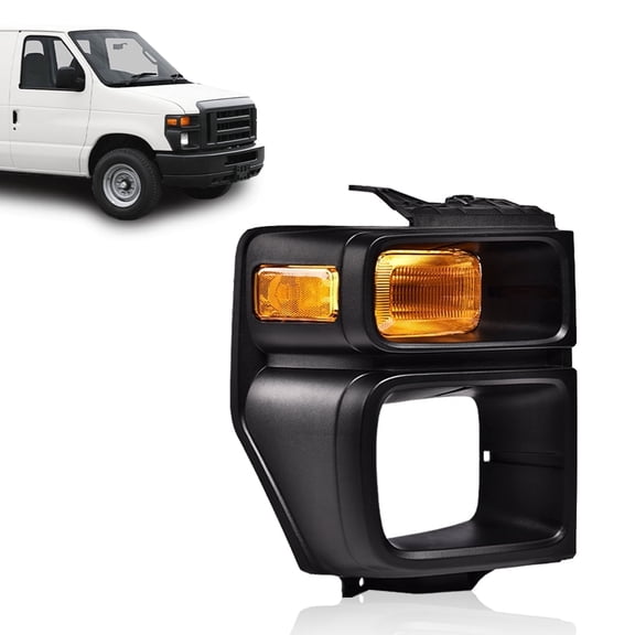 PIT66 Fit For 08-14 Ford E150 E250 E350 Headlight Trim Bezel w/ Parking Light 1Pair