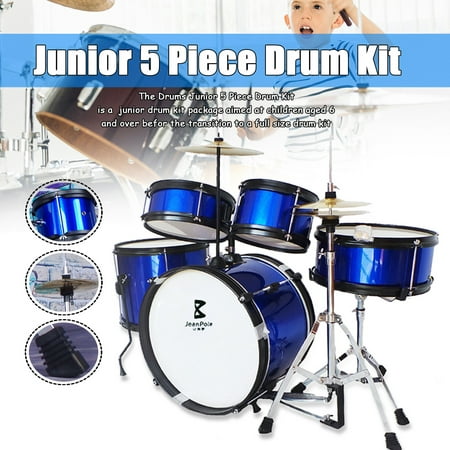 Drum Kit Bass Drum + Floor Tom + Snare Drum + Tom Tom + Stand Set for Beginner Children Kids Drummer Black Blue