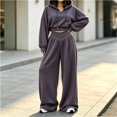 thumbnail image 2 of Szluipve 2 Piece Sets for Women 2 Piece Tracksuit V‑Neck Drawstring Hoodie Top High Waist Pleated Wide Leg Pants Set Casual Loose Matching Loungewear Outfit With Pockets Dark Gray M, 2 of 7