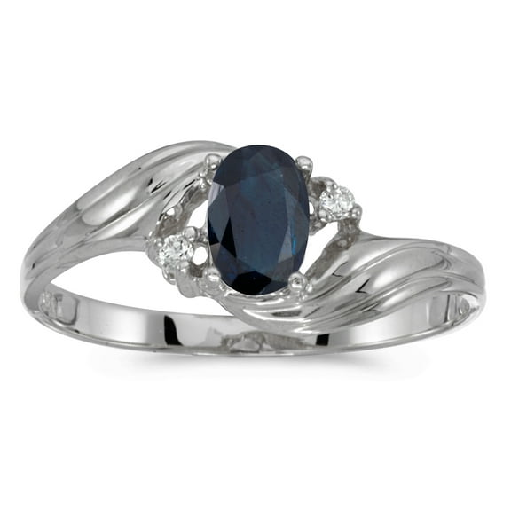 10k White Gold Oval Sapphire And Diamond Ring