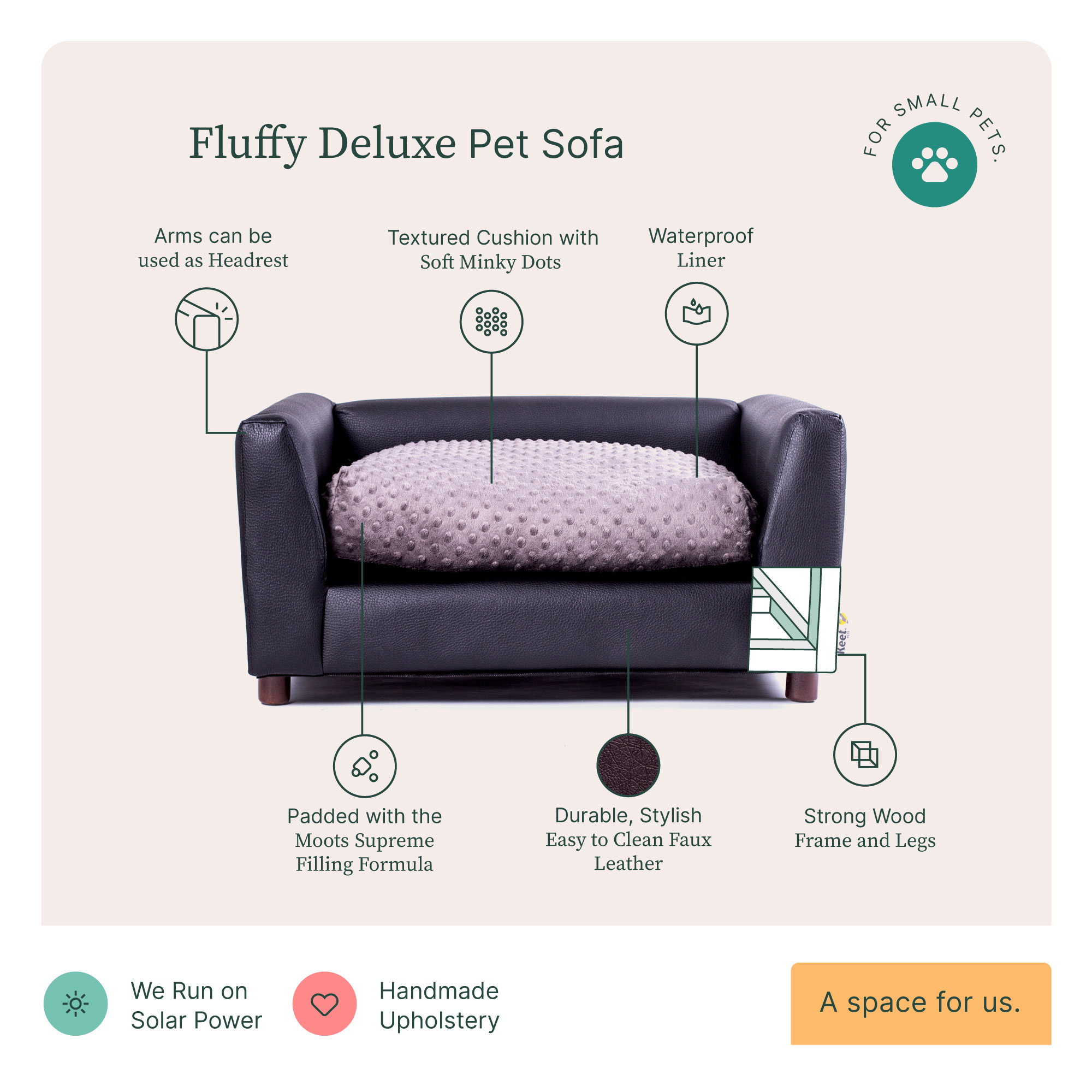 Keet Fluffly Deluxe Pet Bed Sofa Charcoal Small