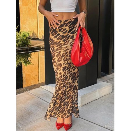 Leopard Print Skirt Cheetah Print Long Skirts for Women Trendy Y2k Summer Skirts Maxi Skirt