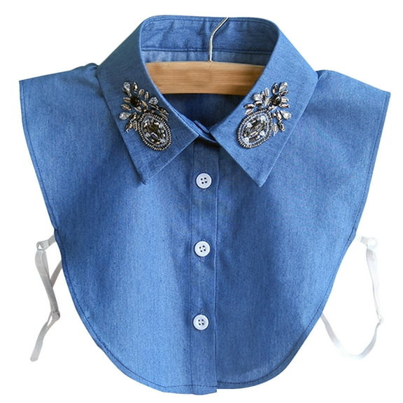 LoudSung Detachable Half Shirts False Collar Denim Crystal Diamond Embellished Collar for Women Girls