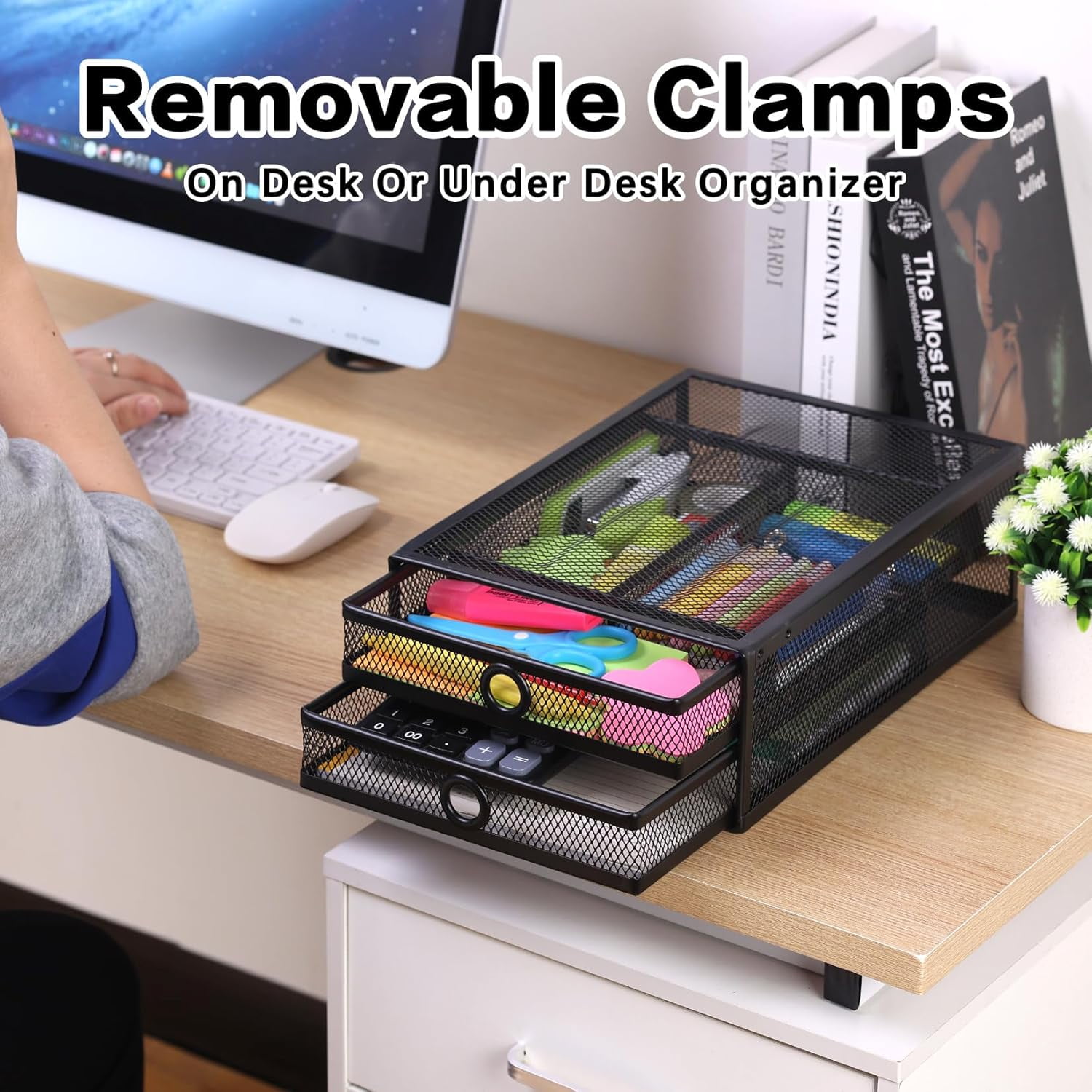 Under Desk & Desktop Drawer Organizer - 2-Tier Metal Slide Out Drawers Organizer, Storage for Home Office Desk (Black)