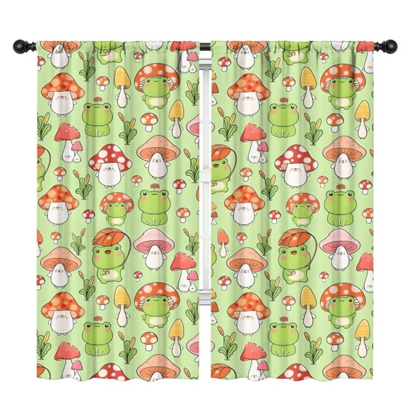 Blackout Kids Curtains,Red Mushroom Frog Green Pattern Childrens Insulated Curtains Set Of 2,Bedroom Essentials,Toddler Room Decor 42"x84"