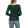 thumbnail image 3 of Unique Bargains Women's Peter Pan Collar Puff Sleeve Contrast Plaid Shirt Blouse, 3 of 7