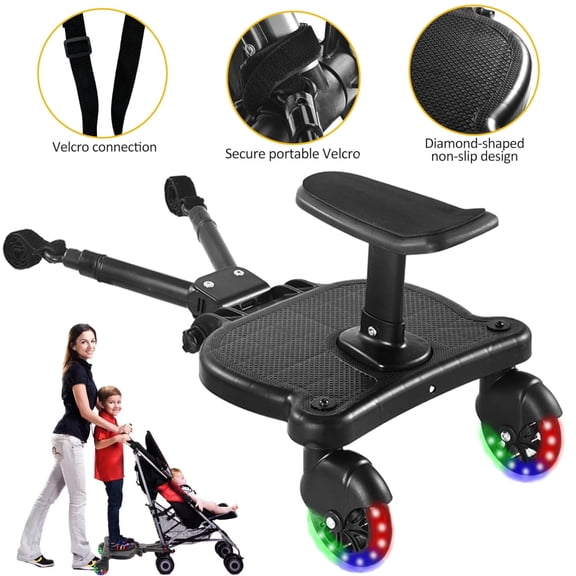 Universal Stroller Board,2 In 1 Stroller Ride Board Buggy Wheeled Board Seat Pedal Buggy Board with Seat Auxiliary Pedal Adapter Pushchair Connector Anti-Slip, Black