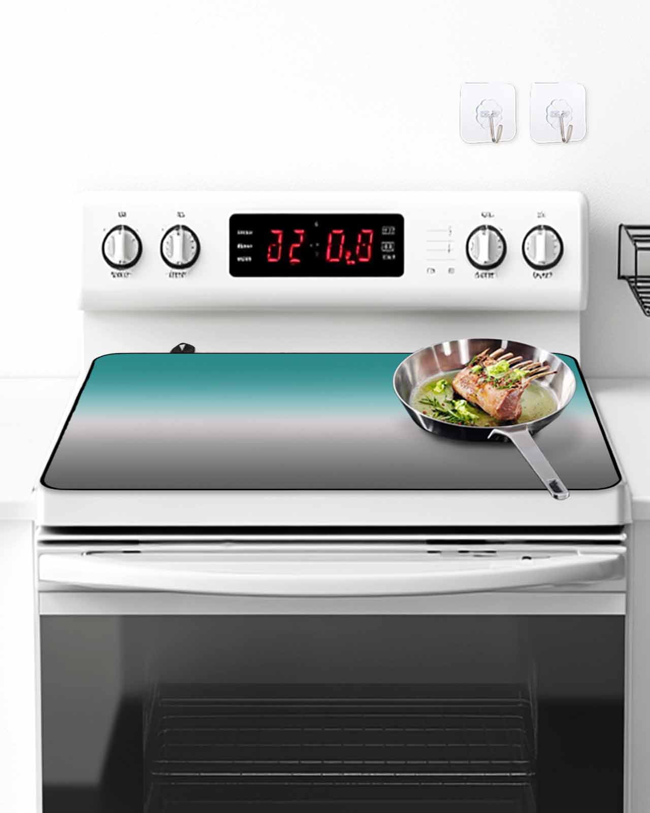 Stove Top Covers for Electric Stove, Teal Grey Ombre Glass Stovetop Cover Protector, Turquoise Gradient Modern Abstract Art Induction Cooktop Protector Oven Mat for Kitchen Countertop 31"x24"