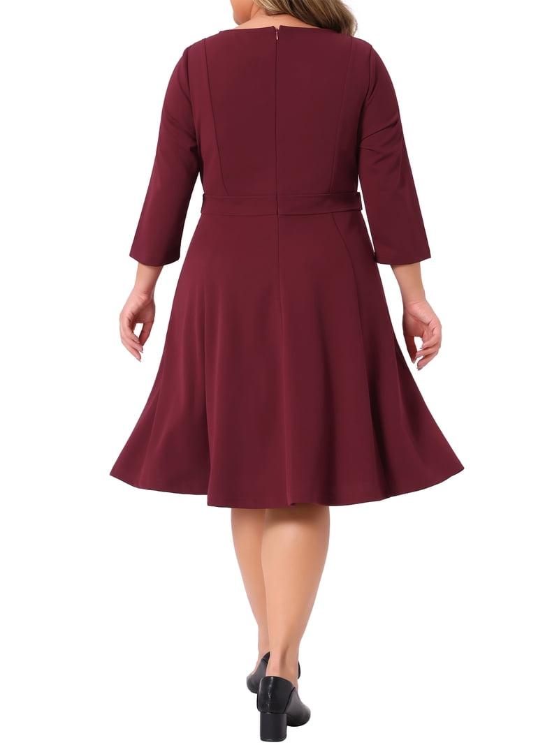Women's Plus Size Office Dress 3/4 Sleeve 50s 60s Vintage Cocktail Dress  Wear to Work Dresses 1X Burgundy - Walmart.com