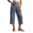 thumbnail image 4 of Nmnitkp Women's Gingham Plaid Capri Pants with Pockets Drawstring Elastic Waist Straight Leg Casual Summer Cropped Trousers for Beach Lounge Daily Errands Wear Navy,S, 4 of 8