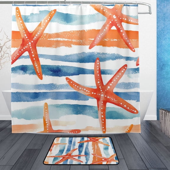 BZSMCE Shower Curtain and Bath Accessory Set,Starfish Serenade Pattern