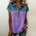 thumbnail image 2 of Sentmoon Ensembles Deux Pièces Hauts en Jean Hauts Fluides pour Femmes Manches Courtes Col à Revers Patchwork Coupe Régulière avec Imprimé Hauts Extensibles pour Femmes Stylés pour le Travail et le Bureau 3TG-5TG, 2 of 6