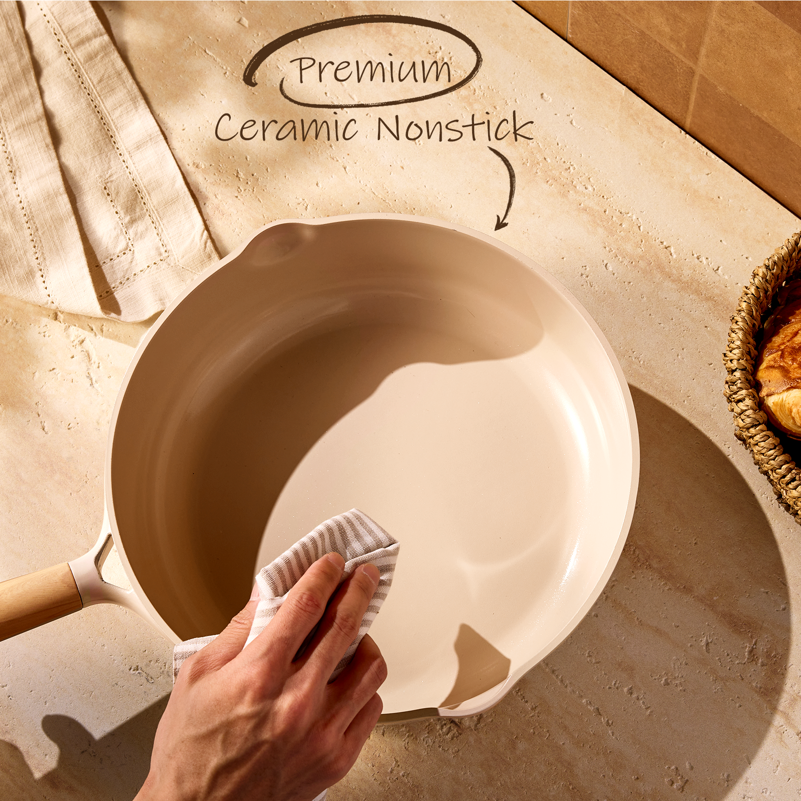 Carote 13-Piece Ceramic Nonstick Cookware Set, Taupe photo 7