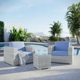 thumbnail image 2 of Side Lounge Chair Table Set, Rattan, Wicker, Light Grey Gray Light Blue, Modern Contemporary Urban Design, Outdoor Patio Balcony Cafe Bistro Garden Furniture Hotel Hospitality, 2 of 10