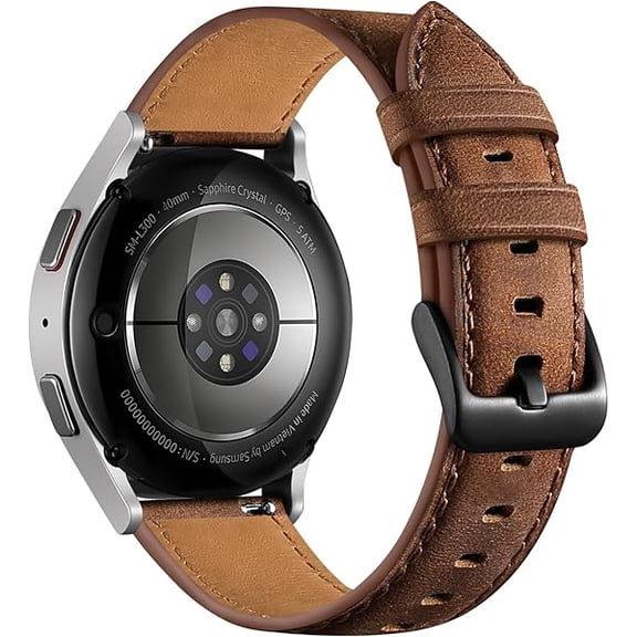 Leather Strap Compatible with Samsung Galaxy Watch 7 6 5 4 Band/Galaxy Watch 5 Pro Bands/6 4 Classic Band, 20mm Top Grain Brown Genuine Leather Wristband for Samsung Watch Bands 44mm 40mm Men Women