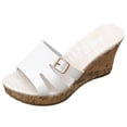 thumbnail image 6 of Rokment Women's Cork Footbed Wedge Dressy Slip on Sandals Fashion Casual Buckles Leather Platform Thick Sole Chunky High Heels Dress Summer Shoes for Ladies White Size 7.5, 6 of 7