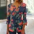 thumbnail image 2 of Pompotops Tunique Décontractée à Manches 3/4 Imprimée Florale Col en V pour Femmes Chemises Basiques d'Été Blouse Plissée Liquidation, 2 of 5
