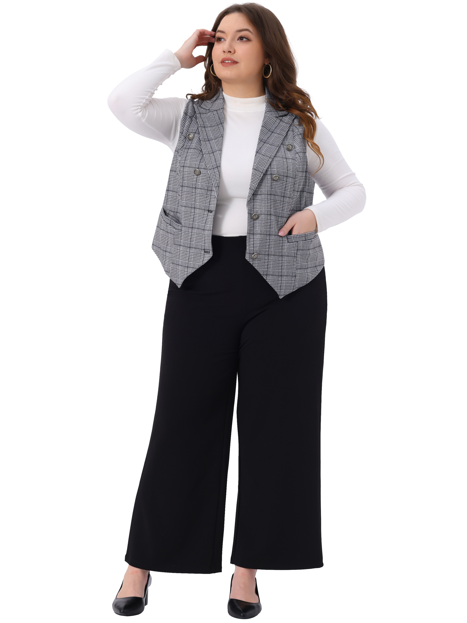 DARING DIVA Women's Plus Size Vintage Office Plaid Steampunk Checkered Vest 4X Grey