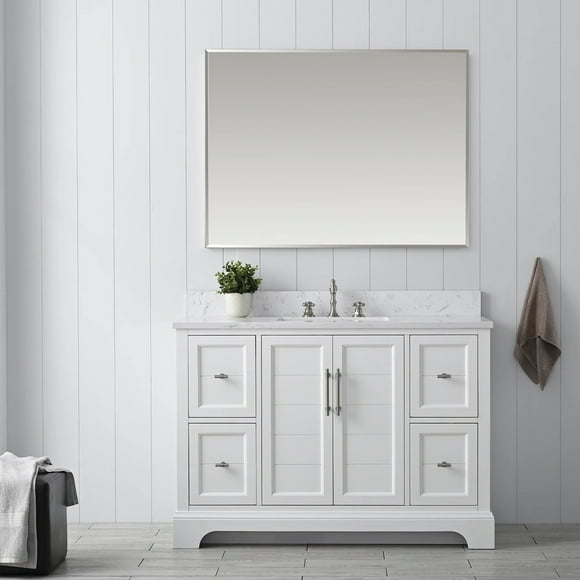 Vanity Art 48 Inch Single Sink Bathroom Vanity with Ceramic Sink and Engineered Marble Top, Without Mirror