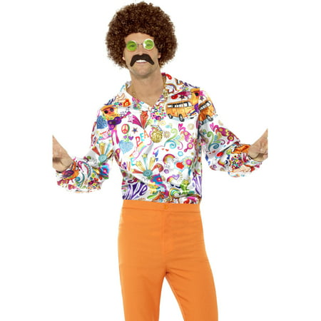 Mens 60s 70s Groovy Dude Multi-colored Disco Shirt Costume