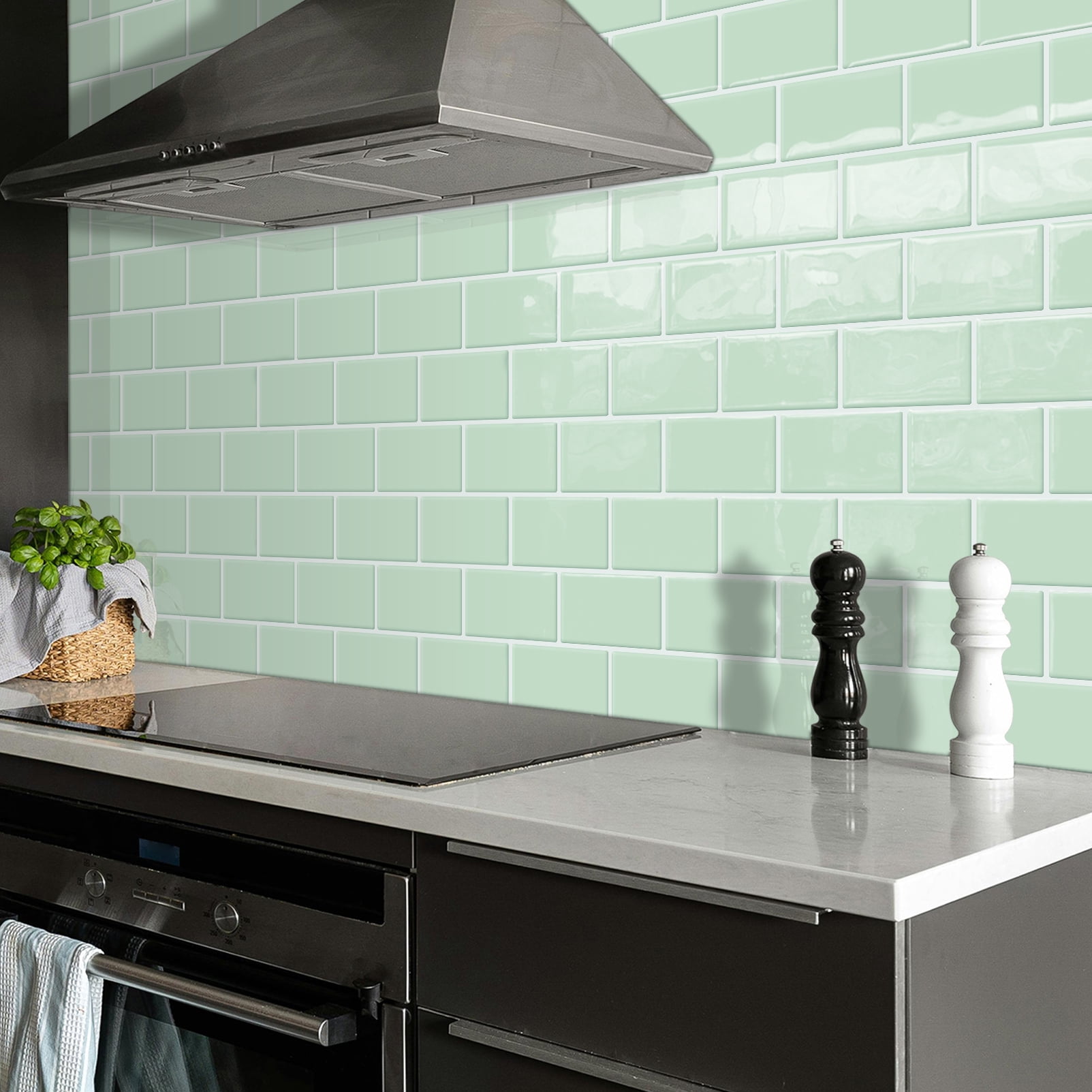 DEWOO Peel and Stick Backsplash - 10 Sheets of 12"×12" - 3D Adhesive Peel and Stick Tile Backsplash for Kitchen, Bathroom, Wall Tile, Light Green