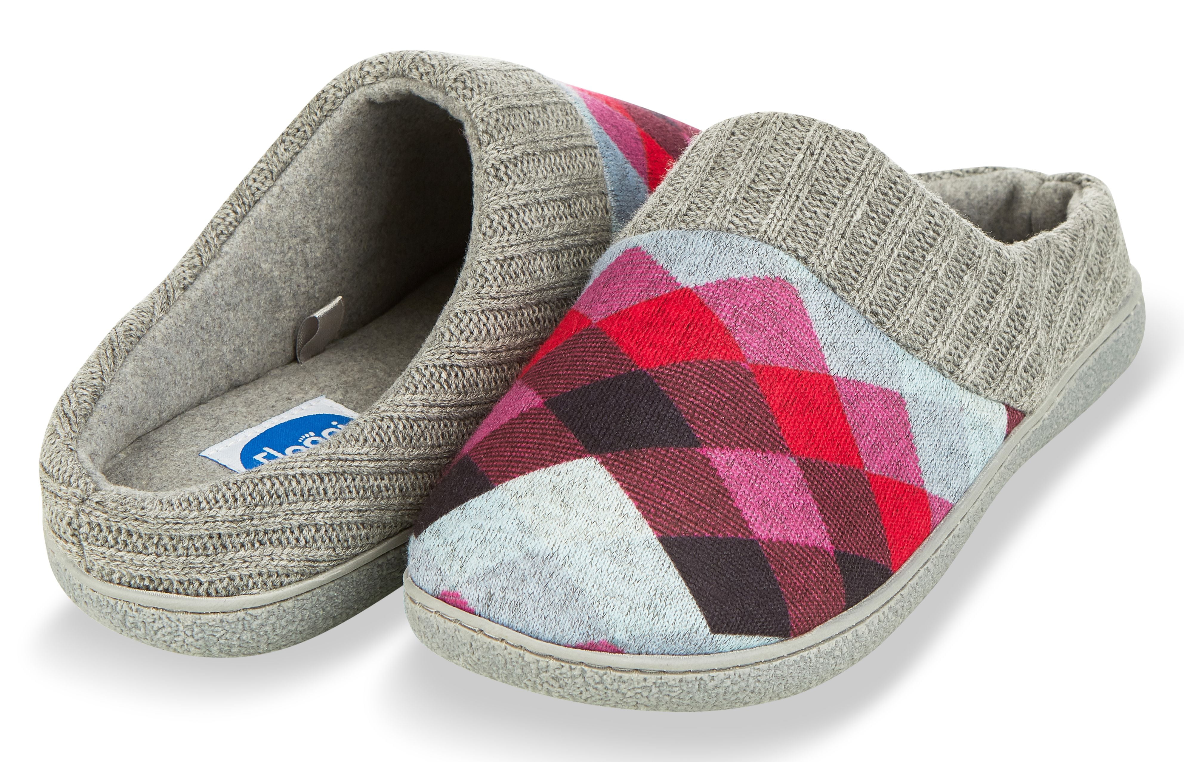 Floopi Floopi House Slippers for Women Argyle Knit/ Terry Lined