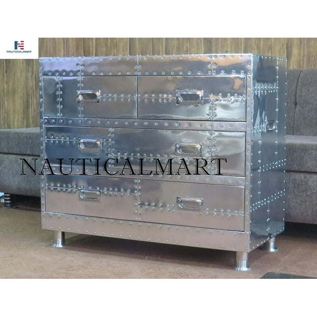 Nauticalmart Table d'Appoint à 4 Tiroirs en Aluminium, Style Vintage Spitfire Aviator