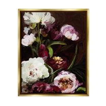 Stupell Industries Modern Roses & Peonies Botanical & Floral Painting Gold Floater Framed Art Print Wall Art, 17 x 21