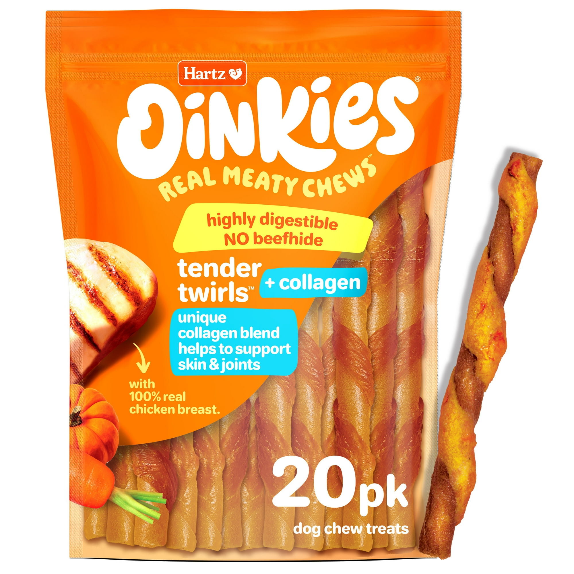 Hartz Oinkies Chickentastic Tender Twirls + Collagen Dog Treats, 9.5 oz (20 Count)