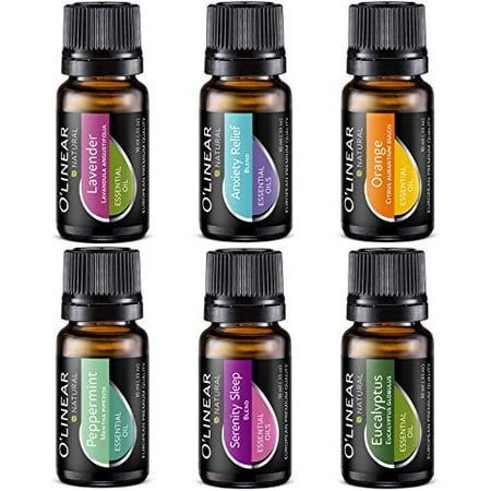 Essential Oils Set - Top 6 (4 Oils & 2 Blends) Essential Oils for Diffusers for Home, Aromatherapy Humidifiers and Soul - Anxiety Relief, Sleep, Peppermint Oil, Orange, Lavender, Eucaly
