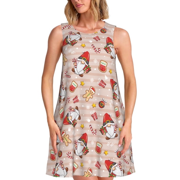 Disketp Christmas Gnomes Santa Claus para Vestido sin Mangas para Mujeres, Vestidos de Verano para Mujeres, Casual y Holgado para la Playa
