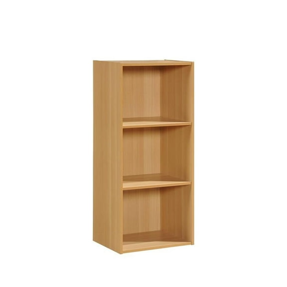 Pemberly Row Three Shelf Wooden Bookcase in Beige Finish