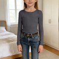 thumbnail image 6 of XXWXYD Girls Long Sleeve Shirts Ribbed Knit Cotton Crewneck Tops Slim Fit Casual Crewneck Comfy Cute Basic Tee Tops for Kids 5-14 Years, 6 of 7