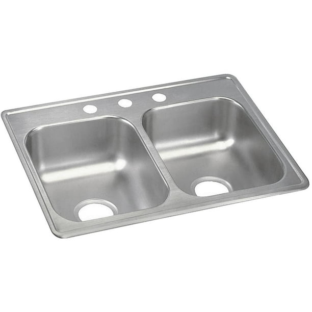 Dayton Stainless Steel 25 X 19 X 6 5 16 Equal Double Bowl Drop In Sink 4 Hole Walmart Com