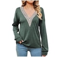 thumbnail image 2 of PNTUTB Women's Casual Loose Fit Comfortable Fashion Solid Color V-Neck Pullover Long Sleeve Top&Flash Picks, 2 of 6