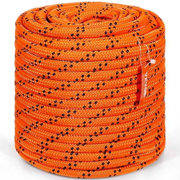VEVOR Double Braided Polyester Rope, 3/4 in x 220 ft, 24 Strands, 12700 LBS Breaking Strength Outdoor Rope, Arborist Rigging Rope for Rock Hiking Camping Swing Rappelling Rescue, Orange/Black