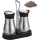 thumbnail image 1 of Salt and Pepper Shaker Set, fenihooy Set of 2 Stainless Steel Salt & Pepper Shakers with Stand Basic Cruet Set Jar with Glass Bottom Stainless Steel S, 1 of 5