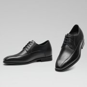 CMR CHAMARIPA Men's Shoes With Higher Heels - Black Calfskin Derby Shoes - Height Increasing Dress Shoes 2.76 Inches / 7 CM