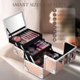 thumbnail image 3 of FRENESSA Estuche de Maquillaje Caja de Cosméticos Portátil Organizador de Joyas Bandejas de 2 Niveles con Cerradura con Llaves y Espejo con Asa Caja de Almacenamiento de Maquillaje - Oro Rosa, 3 of 5